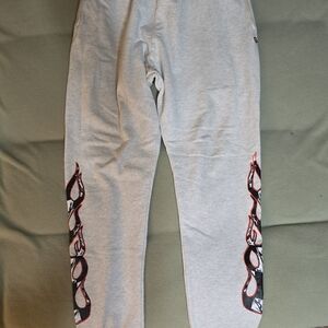 Chrome Hearts X Matty Boy Gray Sweatpants with Red Flame Design